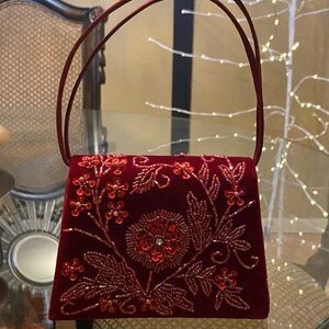 Chic Burgundy Beaded Clutch